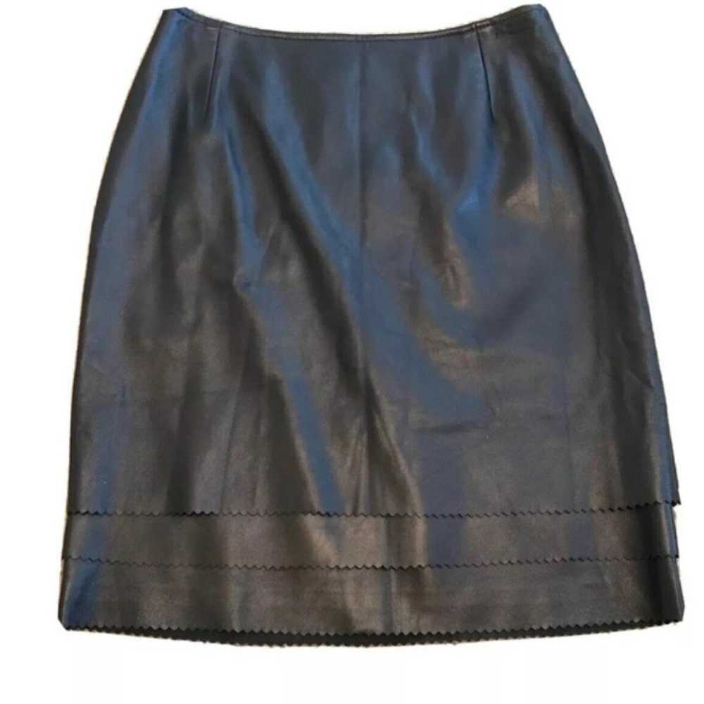 ESCADA 36 Leather Black tiered Laser cut skirt